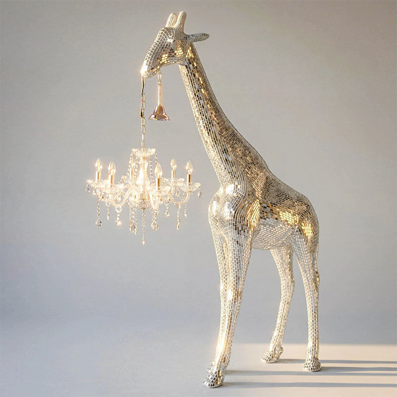 Floor Lamp Mosaic Art Silver Giraffe Statue Sculpture Animal Decor For Luxury Interiors