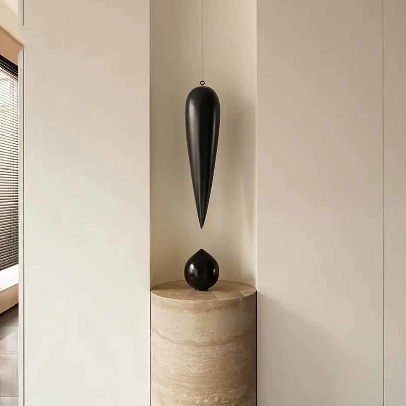Glossy Black Hanging Art Piece Decorative FRP Minimalist Raindrop Statue