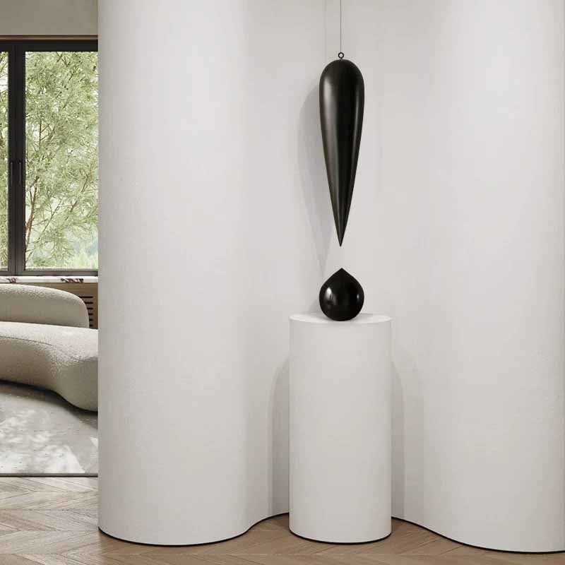 Glossy Black Hanging Art Piece Decorative FRP Minimalist Raindrop Statue