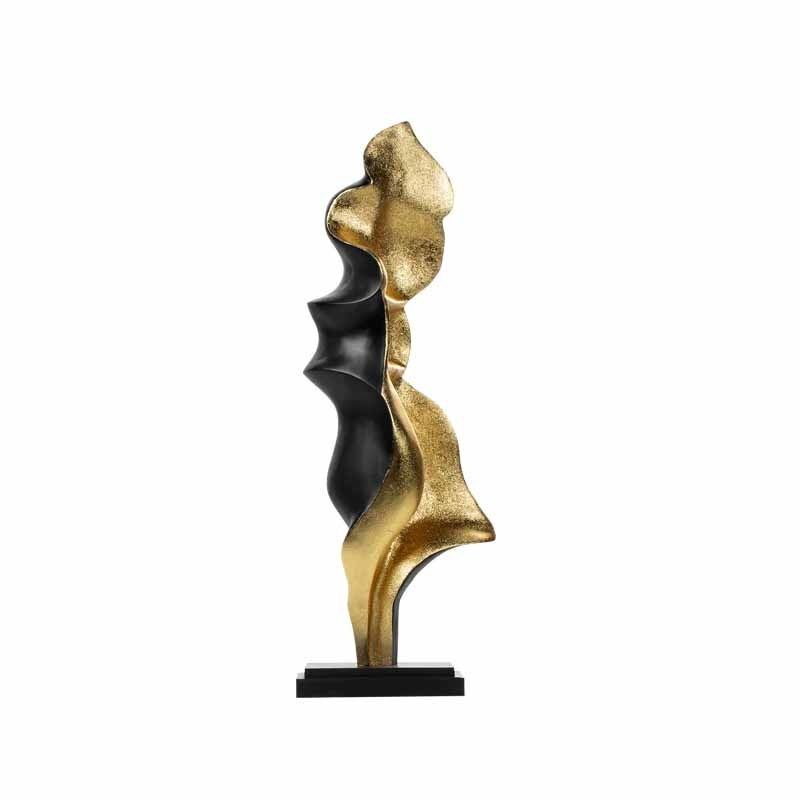 Metal Fiberglass Abstract Sculptures Gold Black Sculpture Marble Base Decorative Art
