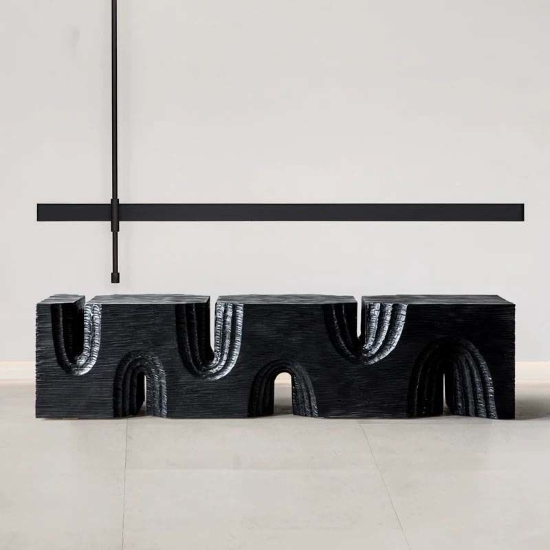 Sculptural Art Chairs Decorative Seating Modern Interiors Carbonized Wooden Bench Indoor