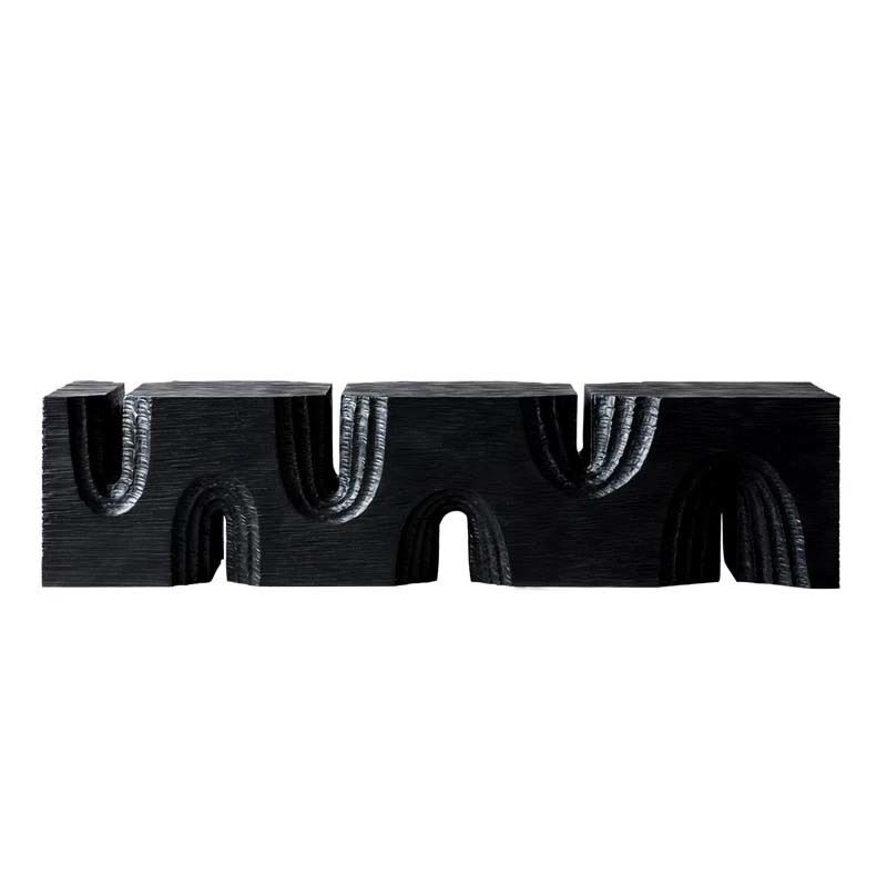 Sculptural Art Chairs Decorative Seating Modern Interiors Carbonized Wooden Bench Indoor
