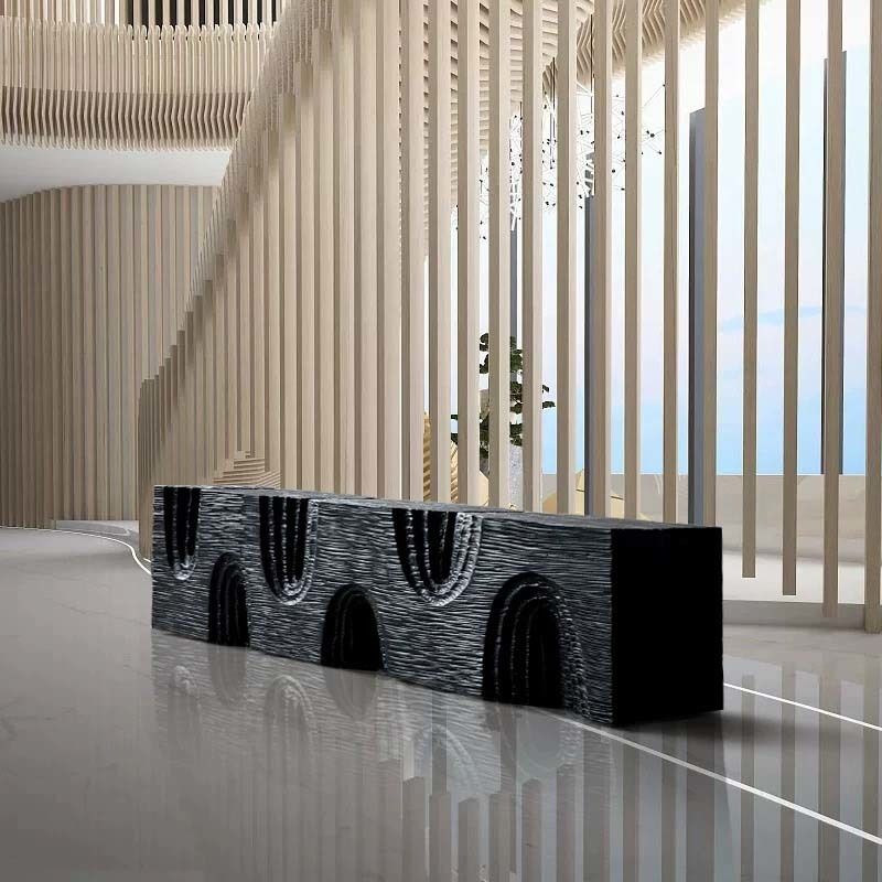 Sculptural Art Chairs Decorative Seating Modern Interiors Carbonized Wooden Bench Indoor