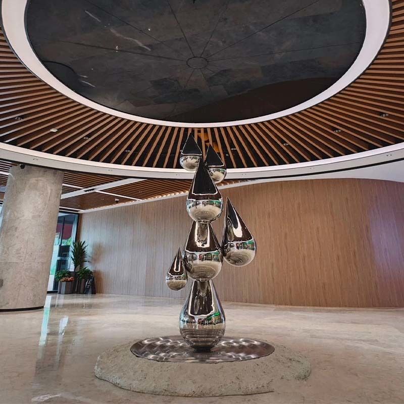 SS Water Feature Sculptures Water Drop Sculpture Metal Art For Gardens Public Spaces