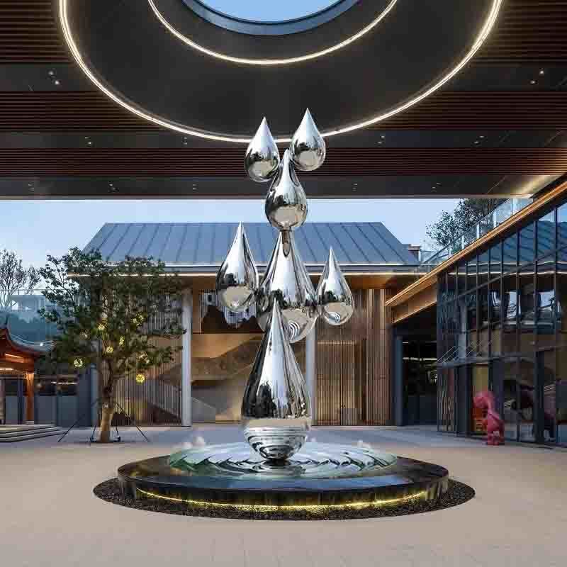 SS Water Feature Sculptures Water Drop Sculpture Metal Art For Gardens Public Spaces
