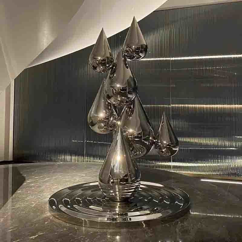 SS Water Feature Sculptures Water Drop Sculpture Metal Art For Gardens Public Spaces