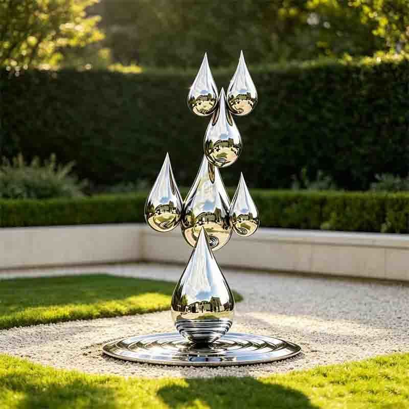 SS Water Feature Sculptures Water Drop Sculpture Metal Art For Gardens Public Spaces