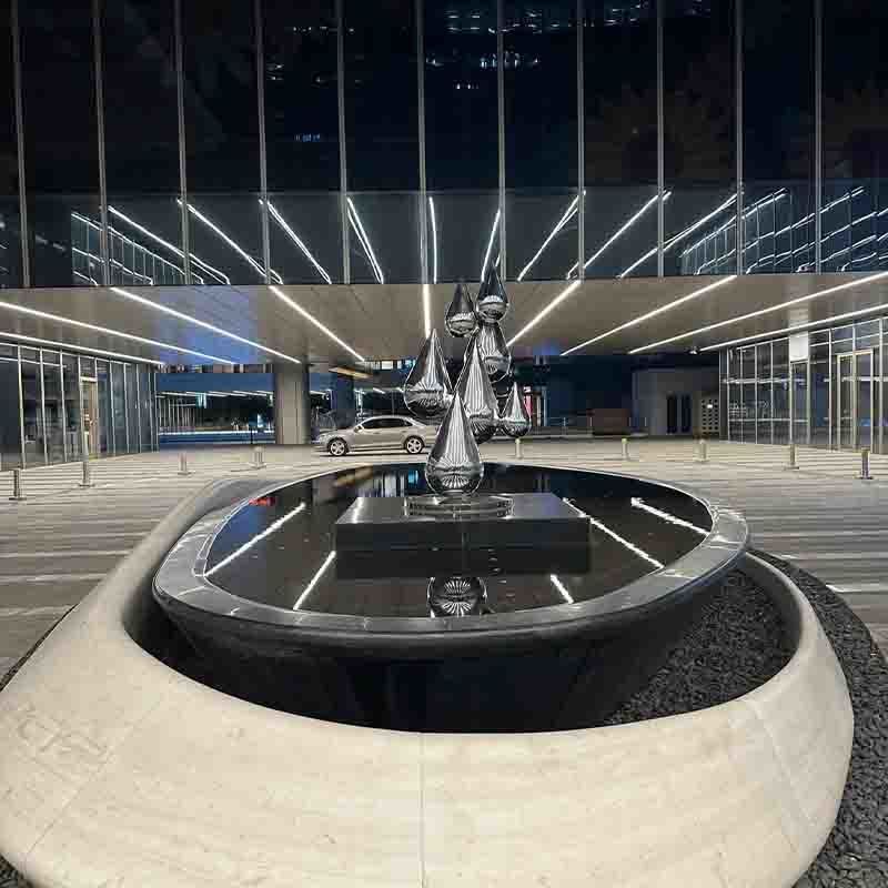 SS Water Feature Sculptures Water Drop Sculpture Metal Art For Gardens Public Spaces