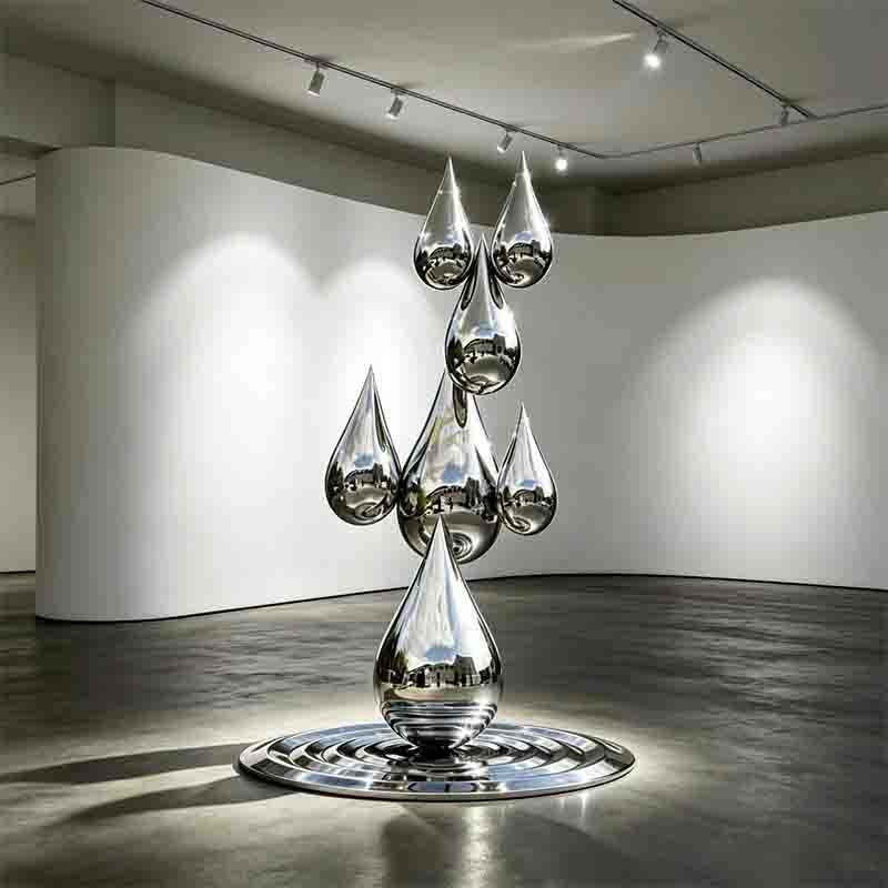 SS Water Feature Sculptures Water Drop Sculpture Metal Art For Gardens Public Spaces
