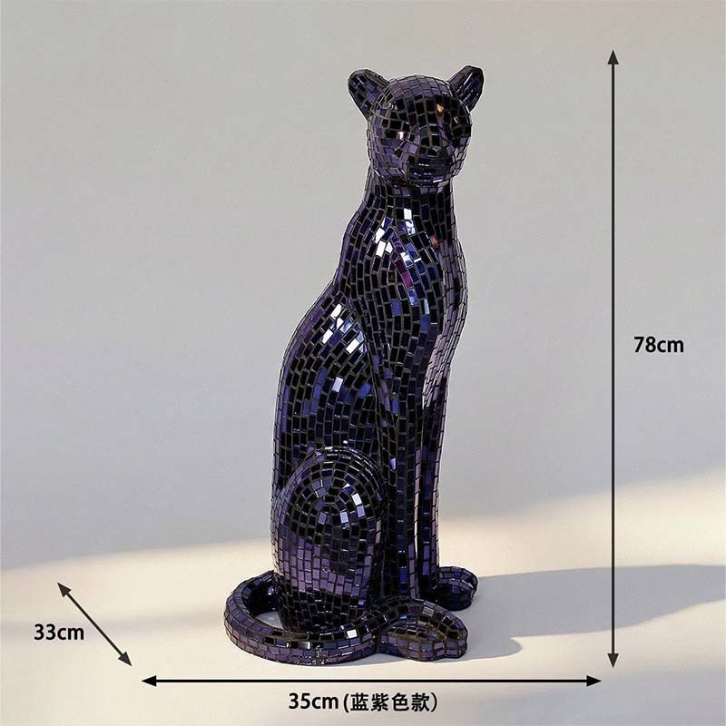 FRP Mosaic Art Leopard Sculpture Silver Gold 35 × 33 × 78 Cm Interior Decoration