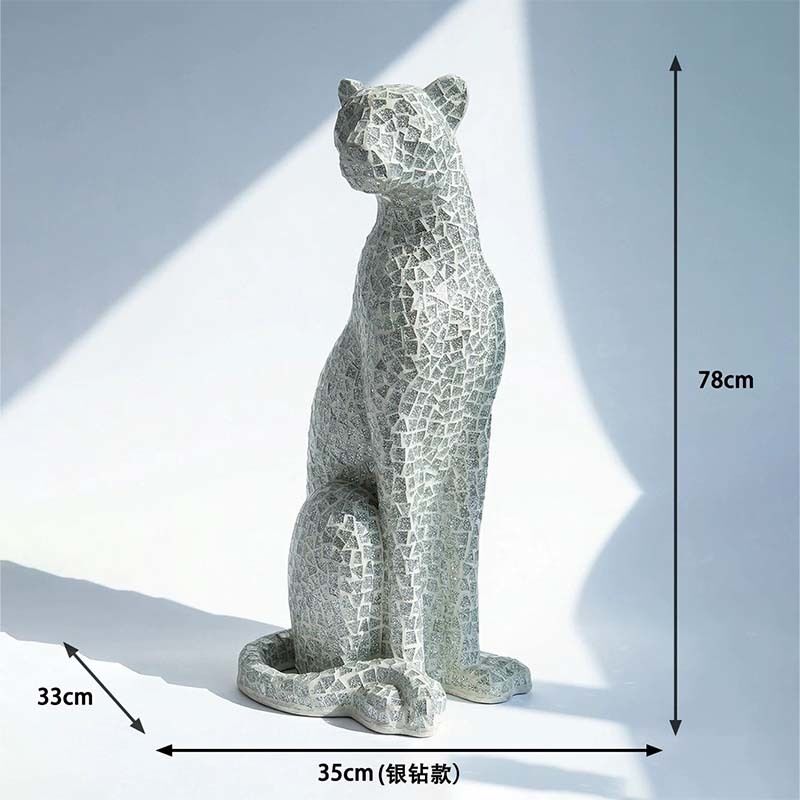 FRP Mosaic Art Leopard Sculpture Silver Gold 35 × 33 × 78 Cm Interior Decoration
