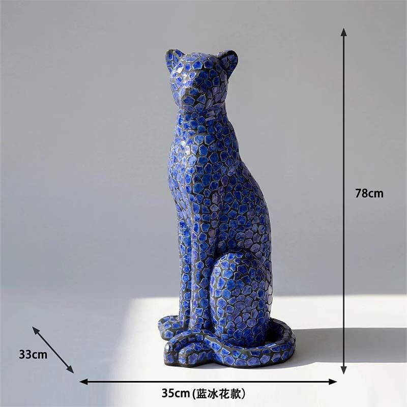 FRP Mosaic Art Leopard Sculpture Silver Gold 35 × 33 × 78 Cm Interior Decoration