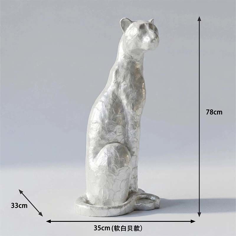 FRP Mosaic Art Leopard Sculpture Silver Gold 35 × 33 × 78 Cm Interior Decoration