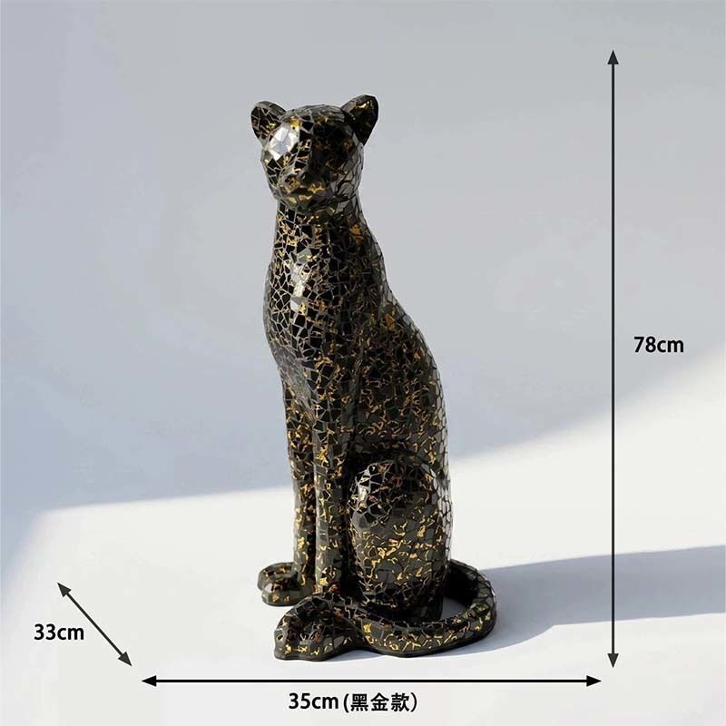 FRP Mosaic Art Leopard Sculpture Silver Gold 35 × 33 × 78 Cm Interior Decoration