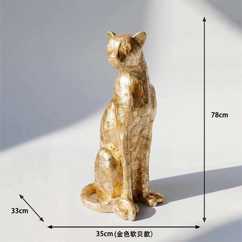FRP Mosaic Art Leopard Sculpture Silver Gold 35 × 33 × 78 Cm Interior Decoration