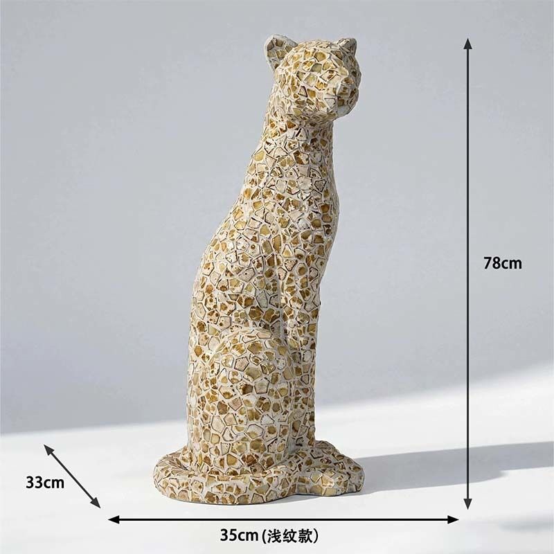 FRP Mosaic Art Leopard Sculpture Silver Gold 35 × 33 × 78 Cm Interior Decoration
