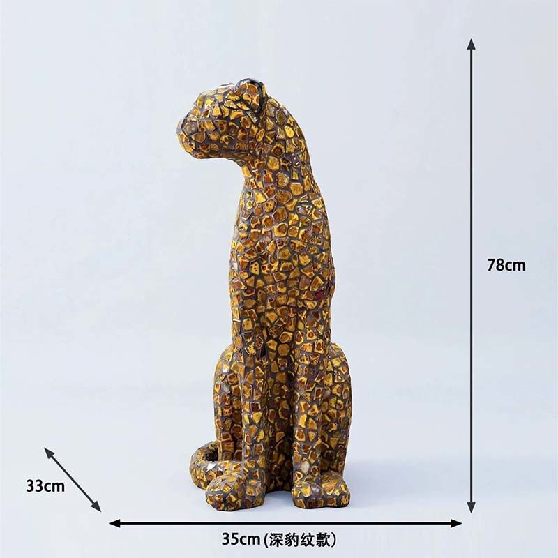 FRP Mosaic Art Leopard Sculpture Silver Gold 35 × 33 × 78 Cm Interior Decoration