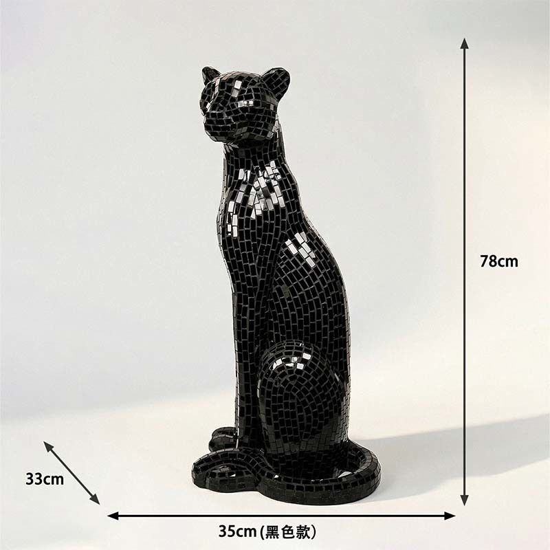 FRP Mosaic Art Leopard Sculpture Silver Gold 35 × 33 × 78 Cm Interior Decoration