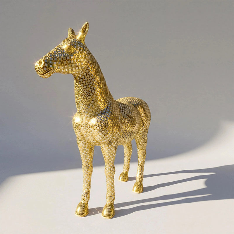 232 X 61 X 206cm Horse Sculpture Copper Coin Floor Standing Fiberglass Horse Statue