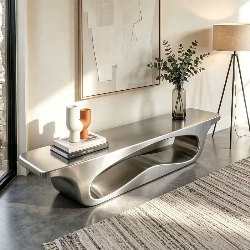 Modern Stainless Steel Decorative Art Furniture Contemporary Shoe Rack Holder Bench