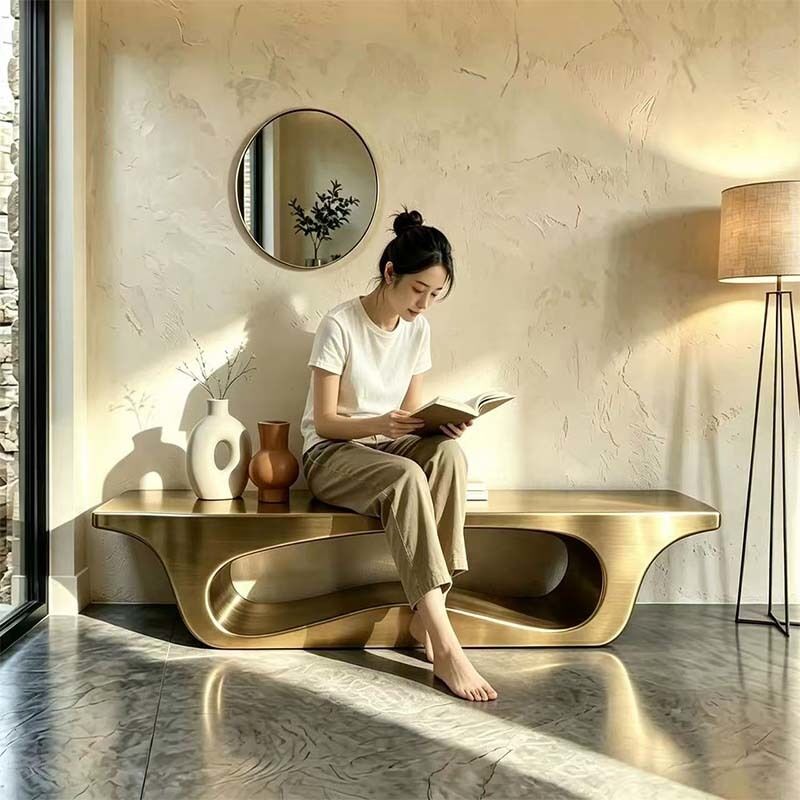 Modern Stainless Steel Decorative Art Furniture Contemporary Shoe Rack Holder Bench