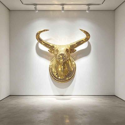 Mosaic Wall Art Sculptures Custom Fiberglass Bull Head Wall Sculpture Mirror Finish
